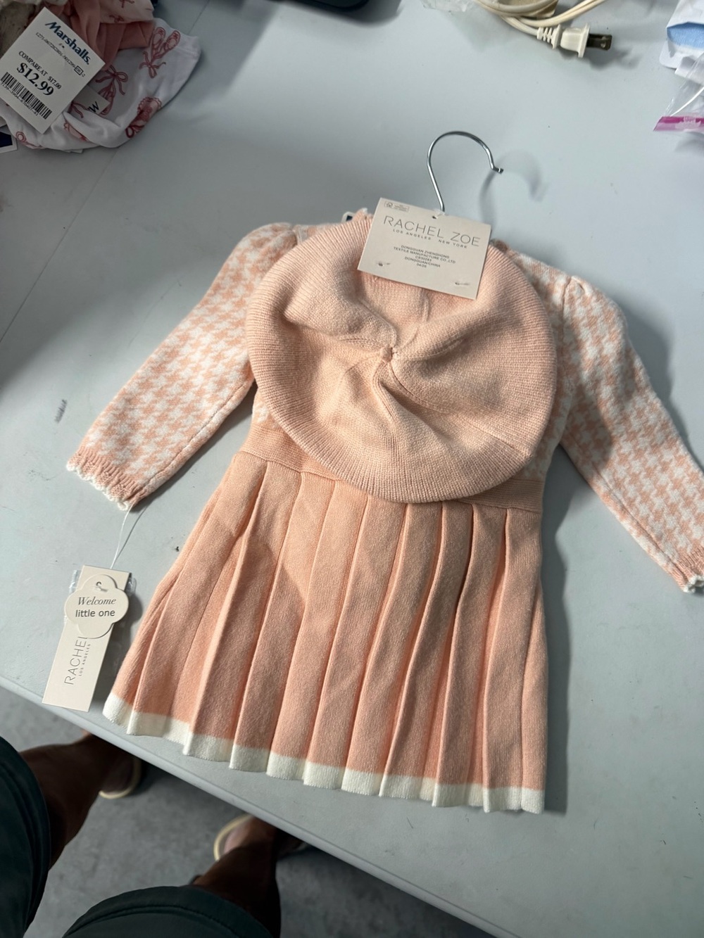 Rachel Zoe 0 to 3 month girls knitted dress beret tights NWT pink